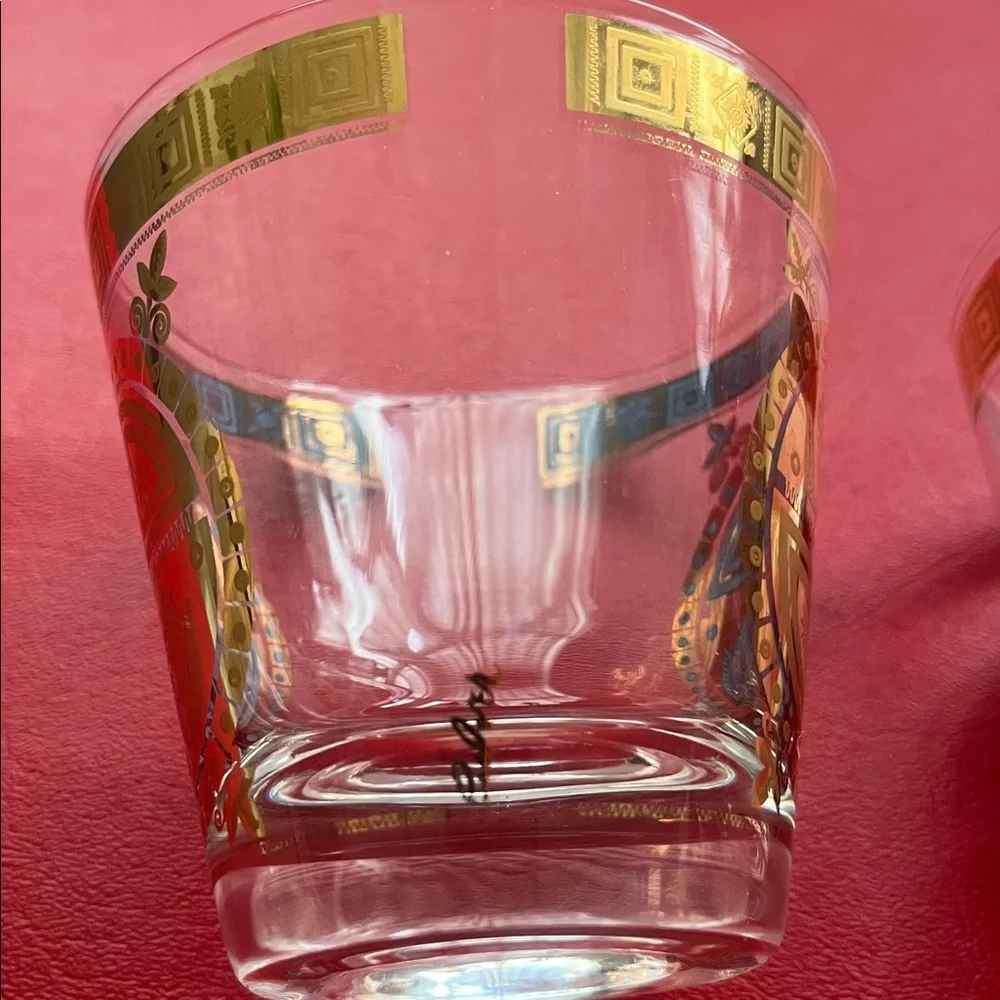 Vtg Mid Century Culver Coronet Double Rocks Tapered Bar Glasses Flower Sun 22K